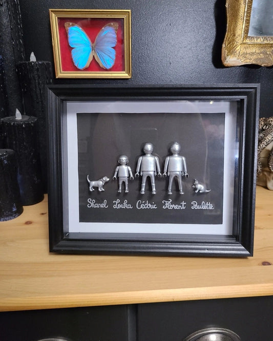 cadre playmobil avec enfants et animal, personnalisation prénoms