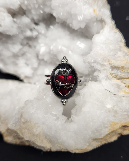 bague coeur ex voto rouge style dark gothique rock