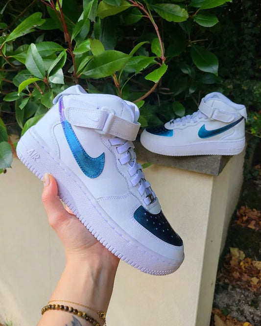 custom nike peinnture effet violet bleu cameleon