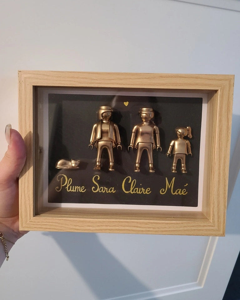 cadre famille personnalisé playmobil, format bois, décoration murale