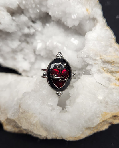 bague coeur ex voto rouge style dark gothique rock 