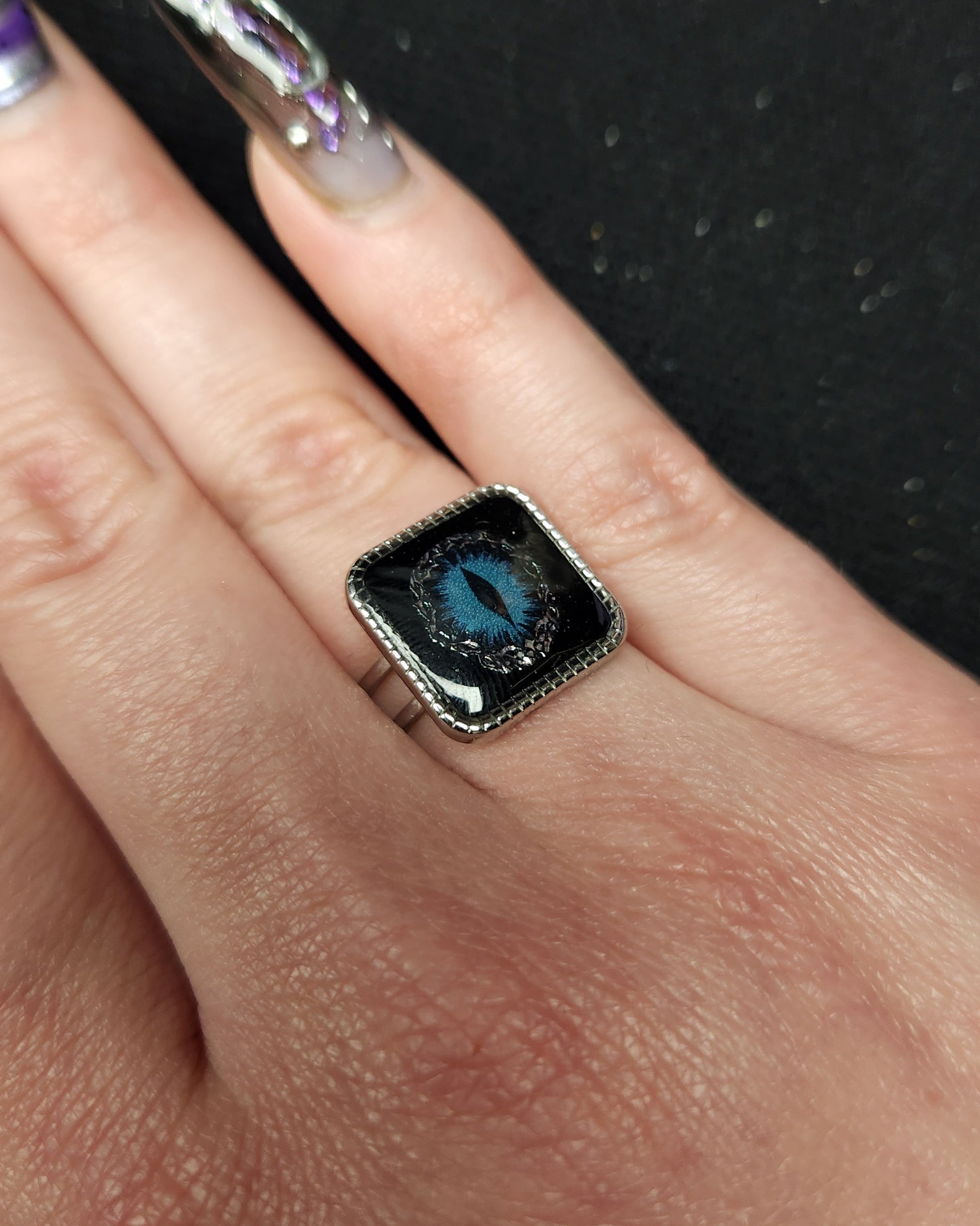 bague dragon bleu en acier inoxydable style rock