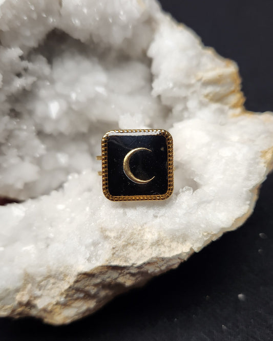 bague lune style magique reglable acier inoxydable doré witch