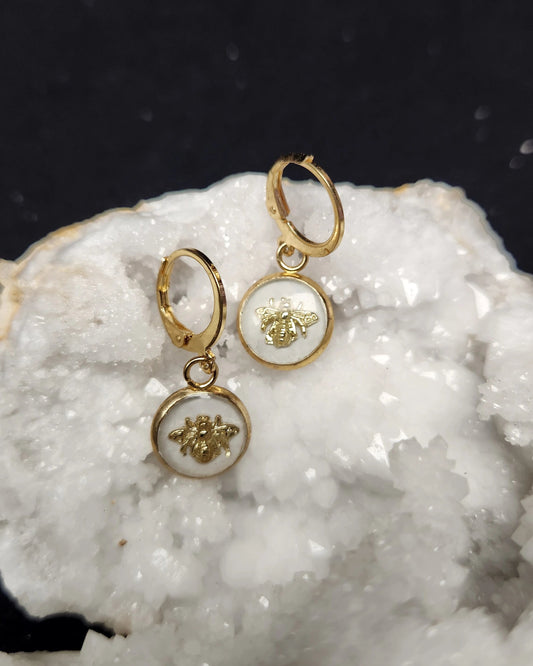 boucle d'oreilles abeille acier inoxydable doré et blanc