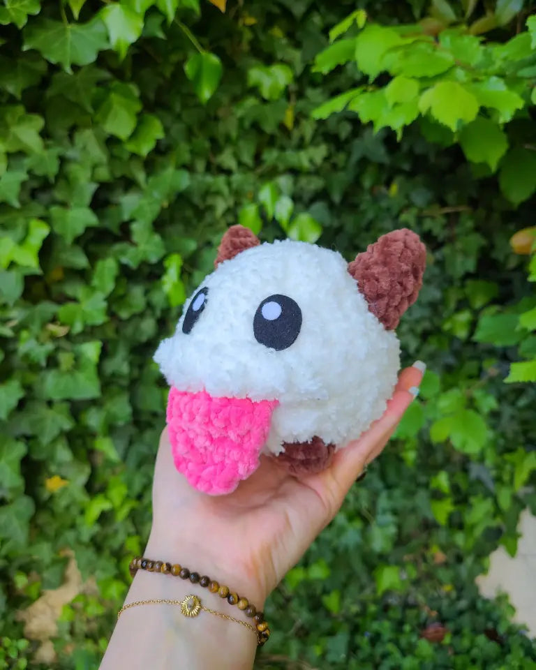 poro kawaii avec langue rose, polyester Oeko-Tex, peluche jeux vidéo league of legend LOL
