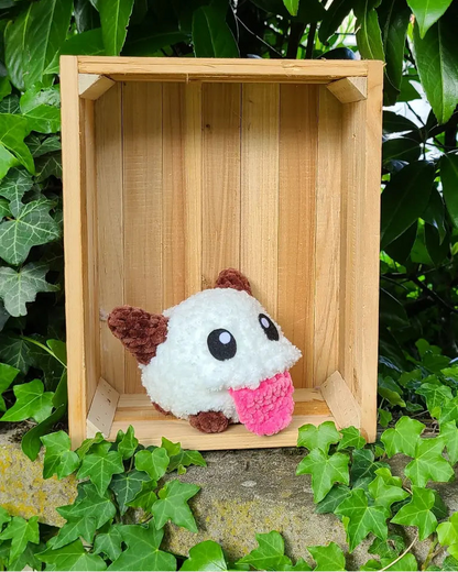 peluche poro dans caisse bois, déco geek, fait main en France