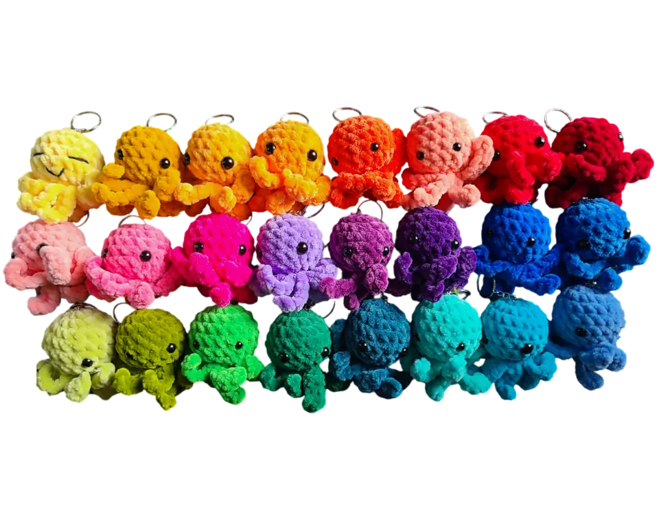 porte-clé poulpe, alignement de couleurs, polyester Oeko-Tex