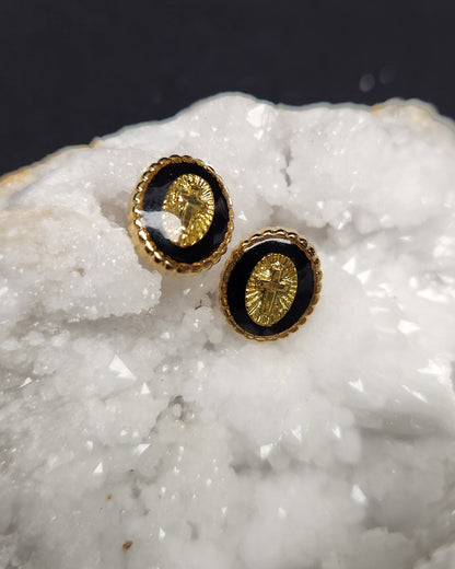 boucles d'oreilles acier inoxydable croix dorée et noir